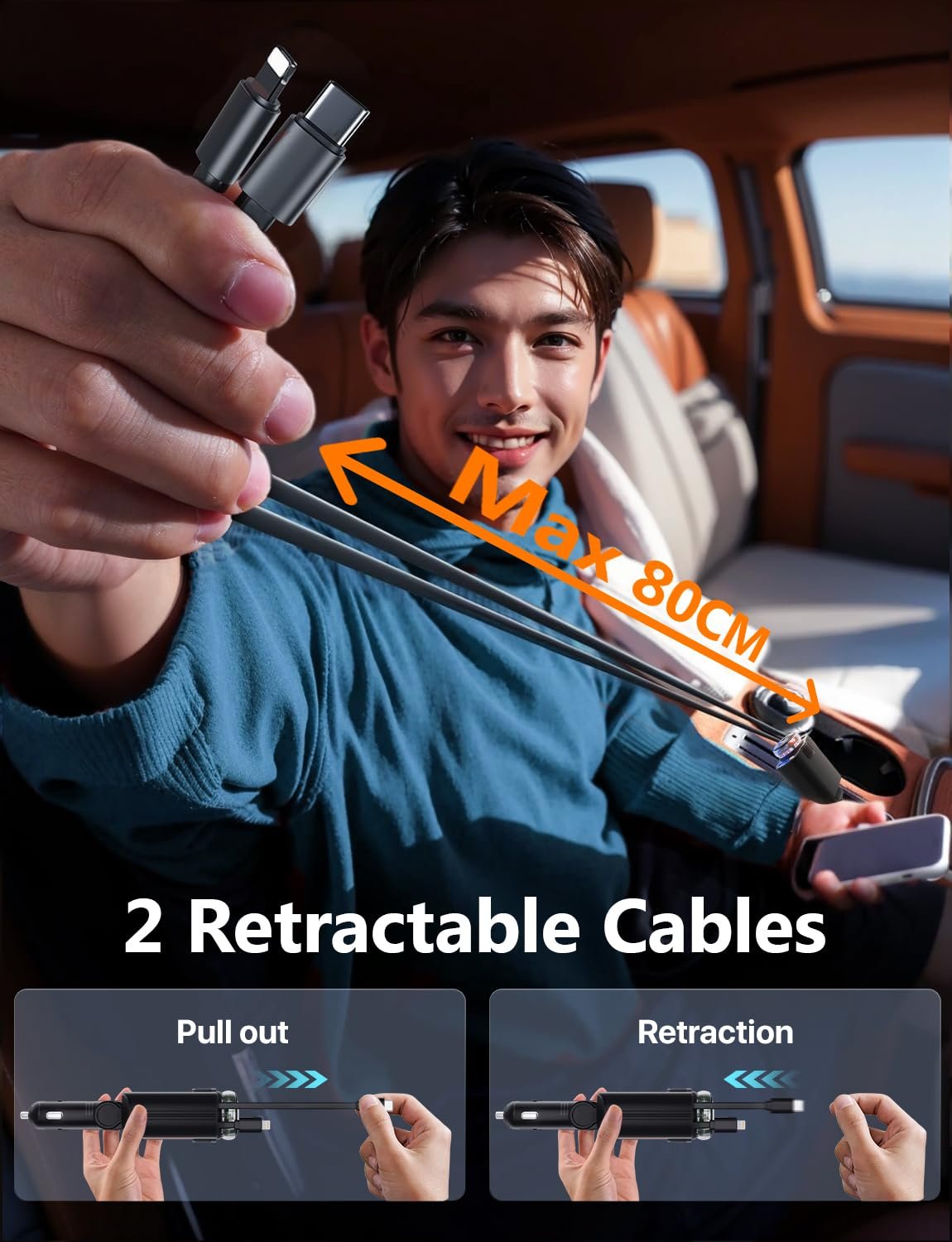 Chargeur 3-en-1 pour voiture – Double câble & Diffuseur de parfum